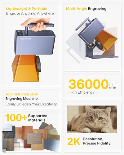 LaserPecker LP2 (Basic) Laser Engraver Cutter, 60W Galvo Laser Handheld Engraver High Precision 0.05mm Compressed Spot, 36000mm/min High Speed Portable Engraving Machine for Wood Kraft Paper Leather LaserPecker