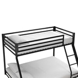 DHP Miles Low Metal Bunk Bed Frame for Kids, With Built-in Ladder, High Guardrail and Metal Slats, Floor Bed Bottom Bunk, No Boxspring Required, For Small Spaces, Twin-Over-Full, Black DHP