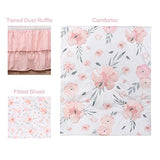 PINNKKU 3-Piece Crib Bedding Set for Boy Girls, Includes Crib Skirt, Blanket, Sheet, Baby Bedding, Floral, Mini Size PINNKKU