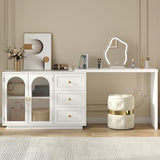 RoyalCraft 83” Large Makeup Vanity Desk, White Corner Vanity Table with 3 Drawer & 2 Door, Modern Extendable Dressing Table, Vanity Dresser Combo for Bedroom, Dressing Room (Without Mirror) RoyalCraft