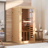SunSwell 1-2 Person Far Infrared Wooden Sauna Room, Canadian Hemlock Indoor Dry Sauna Spa Room for Low EMF with Bluetooth Speakers and Control Panel, Whole Glass，32.28"x 32.28"x 66.14" SunSwell