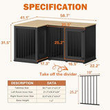 Lovinouse Corner Dog Crate Furniture for 2 Dogs, Indoor Wooden Furniture Style Heavy Duty Large Dog Kennel House with Double Rooms & Divider for Large & Medium Dogs, Black Lovinouse