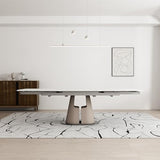 LifoHous Extendable Sintered Stone Dining Table Seats 8-10 People. Modern Telescopic Dining Table with Leather Base. Durable Stone Tabletop Suitable for Dining Rooms.90in(1Tabel) LifoHous