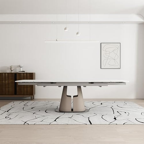 LifoHous Extendable Sintered Stone Dining Table Seats 8-10 People. Modern Telescopic Dining Table with Leather Base. Durable Stone Tabletop Suitable for Dining Rooms.90in(1Tabel) LifoHous