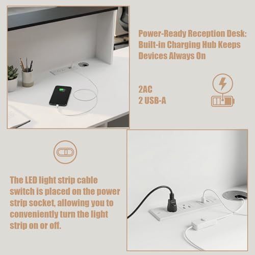 Modern Reception Desk with Counter,L-Shaped Reception Desk,86.6" Front Counter Table with Adjustable File Cabinet & Keyboard Tray,Suitable for Offices,Lobby,Hotel（R-high） Laxodor