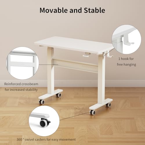 WALKINGDESK Mobile Walking Pad Desk with Wheels, Pneumatic Small Rolling Standing Desk Riser Height Adjustable (28-43.7") for Treadmill, Portable Computer Table for Home Office, White WALKINGDESK
