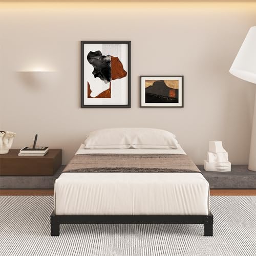 Cieemine 5 Inch Low Bed Frame Twin, Heavy Duty Twin Bed Frames Low Profile, No Box Spring Needed, Easy Assembly, Noise Free, Black Cieemine