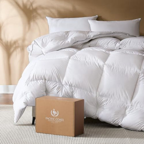Pacific Coast Twin Comforter Filled with White Goose Down Bed Comforter, Fluffy All Season Luxury Hotel White Duvet Insert with 8 Loops, 68"x90" Pacific Coast