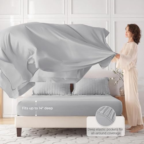 MUXHOMO 7 Pieces Queen Comforter Set, Seersucker Bed in a Bag Queen Size, All Season Luxury Bedding Set with Comforter, Flat Sheet, Fitted Sheet, Pillowcases & Shams, Light Grey MUXHOMO