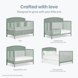 Dream On Me Storybrooke 5-in-1 Convertible Full-Size Baby Crib, GreenGuard Gold & BSA Certified, Convert to Toddler, Day & Full-Size Bed Sustainable Pinewood, 3 Mattress Height Settings - Meadow Green