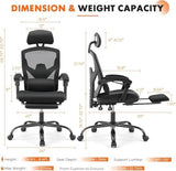 Simple Deluxe Home Office Desk Chair with Footrest, High-Back Mesh Rolling Swivel Reclining Chairs with Wheels, Comfortable Headrest, Lumbar Support, Comfy Arms Simple Deluxe