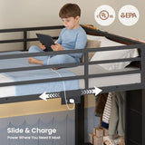 ADORNEVE Low Bunk Bed Twin Over Twin with Bookshelf, 4 Storage Drawers, Metal Kids Bunk Bed with Power Outlet & RGB Lights, Clothing Rack & Shelves, Safety Guardrail & Ladder, Black ADORNEVE