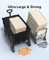 Wagons Carts Foldable, Collapsible Foldable Wagon 330lbs Capacity, Large Capacity Foldable Wagon with All-Terrain Wheels,Heavy Duty Utility Wagon Cart with Brakes for Beach Camping Shopping Sports Raynesys