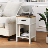 YAUKTAK White Farmhouse Nightstand with Drawer, Small Wooden Bedside Table, White End Table, Bedroom Side Table with Storage, Rustic Wood Night Stand LET512WR YAUKTAK