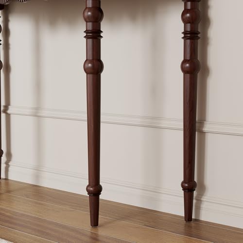 Etelifrank Solid Wood Console Table with Drawer – Dark Walnut Entryway Table with Scalloped Edge and Straight Legs, Narrow Accent Sofa Table for Living Room or Hallway(Dark Walnut) Etelifrank