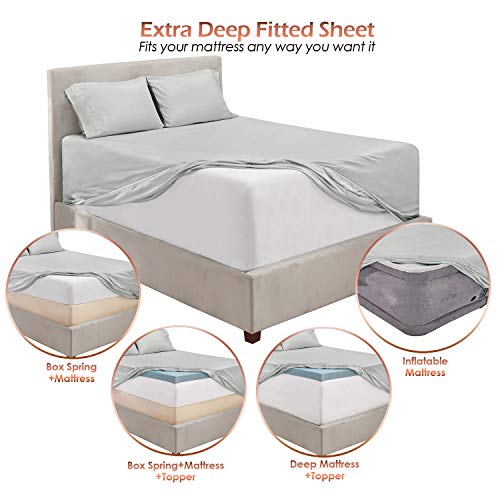 Hearth & Harbor Extra Deep Pocket Full Size Sheet Set - 4 Piece Ultra Soft & Breathable Bed Sheets Set - Fits Up to 24" Mattress - Hotel Luxury Bed Sheet Set, Light Grey Hearth & Harbor