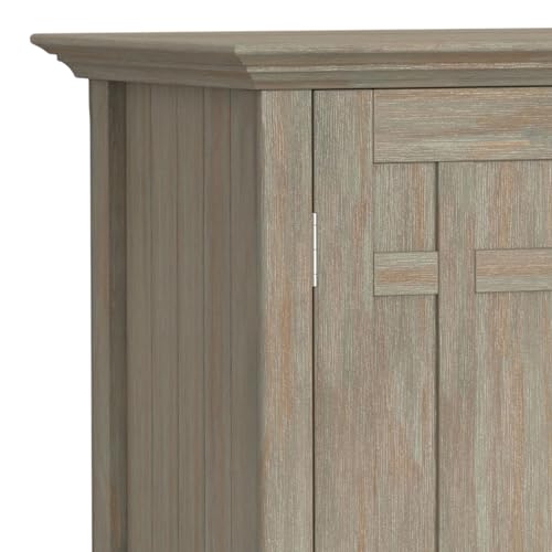 SIMPLIHOME Bedford Solid Pine Wood 54 inch Rustic Sideboard Buffet Credenza in Distressed Grey features 2 Doors, 2 Drawers and 2 Cabinets with 12 Bottle Wine Storage Rack - WoodArtSupply