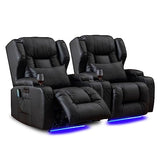 Oprisen Power Recliner Chair Set of 2 Overstuffed Home Theater Seating w/Heat Massage Electric Movie Gaming Sofa Reclining Sleeper Chair with LED Light/Lumbar Pillow/USB Port/Cup Holders Oprisen