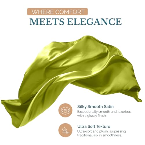 Casa Platino Queen Size Satin Sheets - Smooth Satin Sheets Queen, Cooling Fabric with 15 Inch Deep Pocket Sheet, Lightweight and Breathable, Makes for a Great Nights Sleep- Vibrant Lime Green Casa Platino