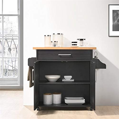 Pemberly Row Contemporary Wood Kitchen Island with Spice Rack in Black/Beech Pemberly Row