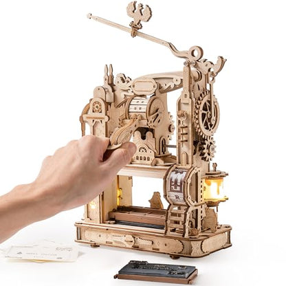 ROBOTIME Printing Press Wooden Puzzle, 3D Puzzles for Adults and Teens, Mechanical Wooden Model to Build, Unique Toy House Warming Birthday for - WoodArtSupply