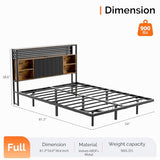 VINGLI Full Size Floating Bed Frame with Headboard, LED Lights & Charging Station, Cozy Velvet Upholstered Headboard, Hidden Storage, Heavy Duty Metal Frame, No Box Spring Needed, Easy Assembly, Black VINGLI
