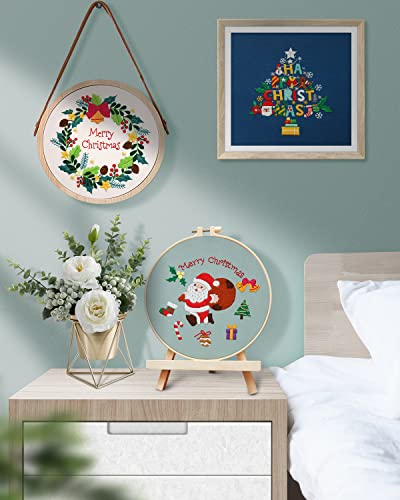 TINDTOP Christmas Embroidery Kit for Adult, 3 Sets Embroidery Stitch Practice kit Include Embroidery Cloth Hoops Threads for Craft Lover Hand Stitch TINDTOP