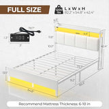 Rolanstar Bed Frame Full Size with Charging Station and LED Lights, Upholstered Headboard with Storage Shelves, Heavy Duty Metal Slats, No Box Spring Need, Noise Free, Easy Assembly, White Rolanstar
