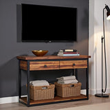 Claremont 43-Inch Solid Wood Console Table with Drawers and Lower Shelf – Rustic Industrial Entryway, Sofa, or TV Table with Acacia Wood Top and Black Metal Frame by Alaterre Furniture (Dark Brown) Alaterre Furniture