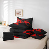 Feelyou Kids Black Red Abstarct 7 Piece Bedding Set King Size Abstarct Art Comforter Set with Sheets for Kids Adult Modern Minimalist Bed in a Bag Feelyou