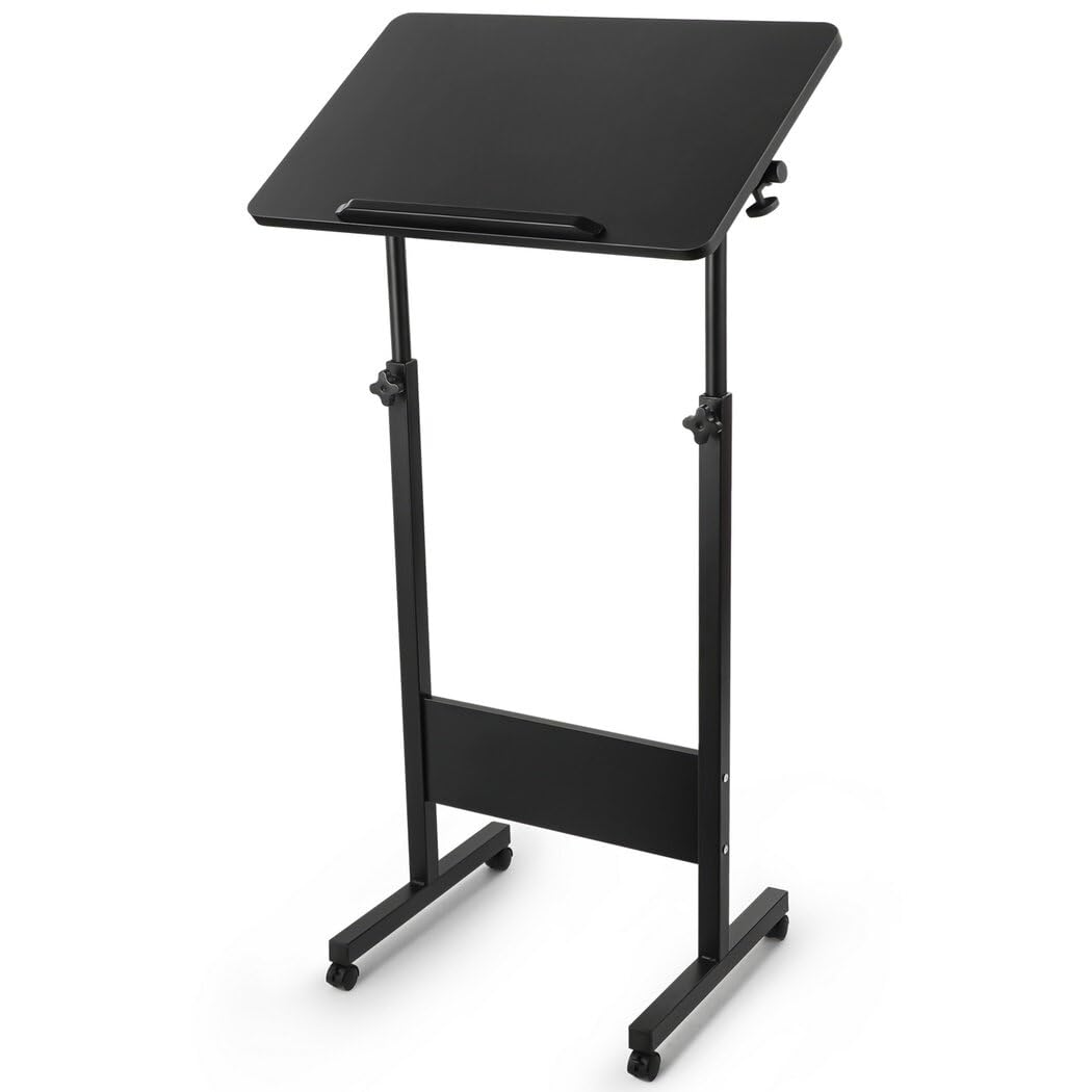 Joyoolife Mobile Podium Stand, Adjustable Standing Desk with Caster Wheels, Adjustable Height & 360° Swivel Desktop, Versatile Podium Laptop Desk Stand Up Desk Easel Presentation Lectern Joyoolife