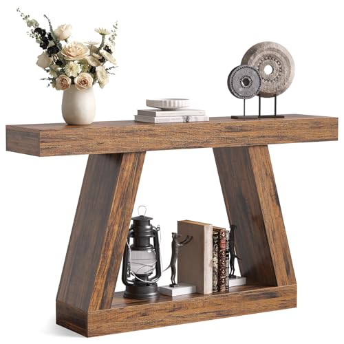 LITTLE TREE 55-Inch Sofa Table with Storage, Farmhouse Console Table for Home, Rectangular Wooden Entryway Furniture for Living Room, Bedroom, Office, Hallway, Brown LITTLE TREE
