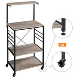 Yaheetech Kitchen Bakers Rack on Wheels(16D x 24W x 50H Inches), Microwave Stand Kitchen Cart, Rolling Coffee Bar Cart with 6 S-Side Hooks and Adjustable Feet, Utility Storage Shelf, Gray