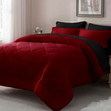 ELNIDO QUEEN® Queen Comforter Set 7 Pieces, Red and Black Bed in a Bag Queen Size, Bed Set All Seasons Bedding Sets with Reversible Comforter, Flat Sheet, Fitted Sheet, Pillowcases and Pillow Shams ELNIDO QUEEN