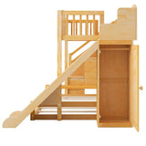 Merax Twin Over Full Bunk Bed with Slide and Staircase, Storage Shelf and Wardrobe, Kids Wood Loft Bunk Bed with House Design Safety Guardrail, Space Saving Kid Bunkbeds, Natural Merax