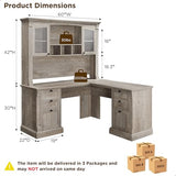 OKD 60" L Shaped Executive Desk with Hutch and Drawers, Farmhouse Home Office Desk with Charging Station, File Cabinet Storage, Wood Corner Computer Desk for Work and Study, Light Rustic Oak OKD