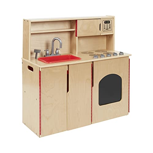 ECR4Kids 4-in-1 Kitchen, Sink, Stove, Oven, Microwave and Storage, Play Kitchen, Natural - WoodArtSupply