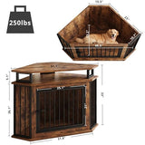 IRONCK 51" Corner Wooden Dog Crate Furniture with 2-Tier Shelves, Pet Kennel for Large Dogs, Space-Saving Dog Cage for TV Stand, Rustic Brown (26.7" L x 51.2" W x 33.5" H) IRONCK