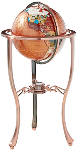 Unique Art 36-Inch by 13-Inch Floor Standing Amberlite Gemstone World Globe with Copper Tripod Stand Unique Art Since 1996