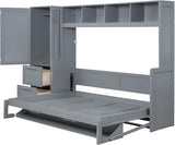 Virubi Queen Horizontal Murphy Bed with Storage Wardrobe Closet,2 Drawer,4 Storage Shelves,Wood Folding Murphy Wall Bed Cabinet for Adult (Grey,Queen) Virubi
