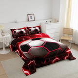 Erosebridal Football Bedding Comforter Sets for Boys Soccer Bedding Sets Full,Red Neon Light Decor Duvet Insert Modern Style Glowing Honeycomb Quilted Comforter 3Pcs,Sports Themed Bedroom Decor Erosebridal
