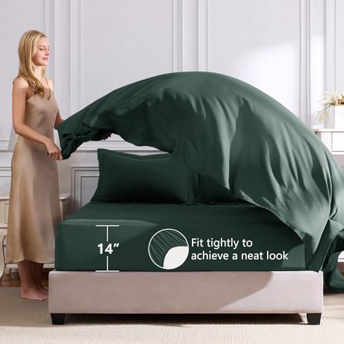 CozyLux Queen Comforter Set Forest Green - Bed in a Bag Queen Size 7 Pieces, Luxury Soft Bed Set for All Seasons, Bedding Set with Down Alternative Comforter, Sheets, Pillowcases & Shams CozyLux