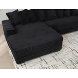 Eafurn Left Facing Oversized Modular Sectional Sofa Two-Piece Cloud Couch with Extra Wide Chaise Lounge, Corduroy Upholstered L Shaped Loveseat Sofa&Couches for Living Room Apartment, Black 111" Eafurn