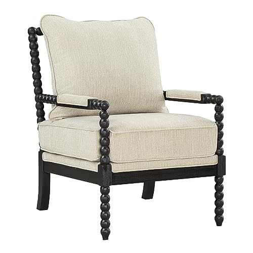 OSP Home Furnishings Eliza Spindle Accent Chair, Linen Fabric with Black Wood OSP Home Furnishings