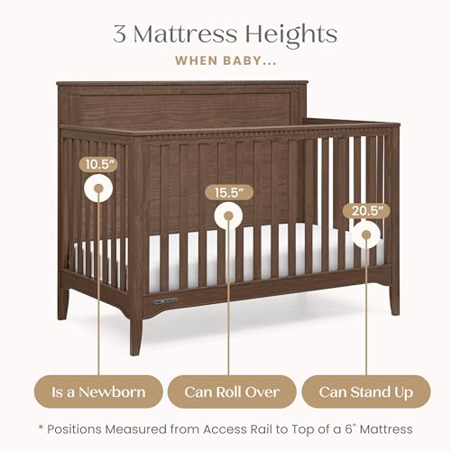 Delta Children Kendall 6-in1 Convertible Crib - Converts from Baby Crib to Toddler Bed, Daybed, Sofa Bed and Full-Size Bed with and Without Footboard, Fits Full-Size Crib Mattress, Teak Brown