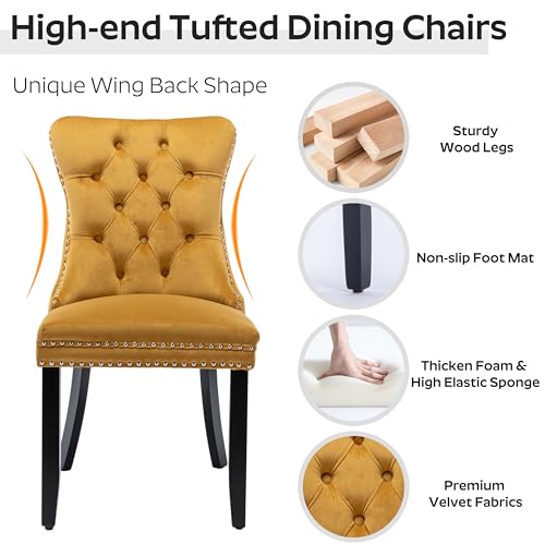 RGZ 71" Mid Century Wood Oval Dining Table Set for 6, Farmhouse Wooden Kitchen Table with 6 Yellow Velvet Tufted Dining Chairs, Oval Dinner Table Set for Apartment, Home, Dining Room RGZ
