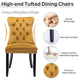 RGZ 71" Mid Century Wood Oval Dining Table Set for 6, Farmhouse Wooden Kitchen Table with 6 Yellow Velvet Tufted Dining Chairs, Oval Dinner Table Set for Apartment, Home, Dining Room RGZ