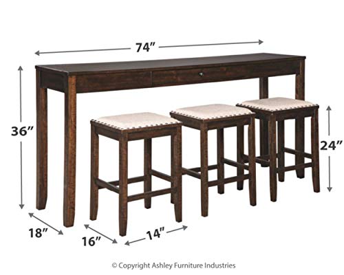 Signature Design by Ashley Rokane Urban Farmhouse 25" Counter Height Dining Room Table Set with 3 Bar Stools, Brown - WoodArtSupply