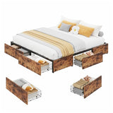 LIKIMIO King Bed Frame with Storage, 4 Drawers and Heavy Strong Metal Support Frames, Solid Stable, Noise-Free, No Box Spring Needed, Easy Assembly, Vintage Brown LIKIMIO