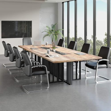 9.2ft Large Conference Table - 2" Thick Top & Metal Grid Base | Easy Assembly | Cable Management | Commercial Office Desk, Modern Executive Meeting Table for Office (10-20 People) SAINTCY